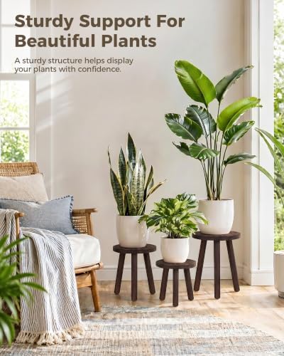 Bamworld Plant Stand Indoor 3 Pack Plant Stools for Indoor Plants Wooden Plant Stands Corner Plant Stools for Patio Garden Balcony Living Room Bedroom(Brown) - Image 2