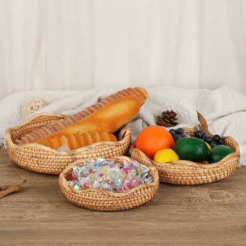 Hipiwe 10" Round Wicker Basket Key Bowl for Entryway, Large Rattan Trays - Image 5