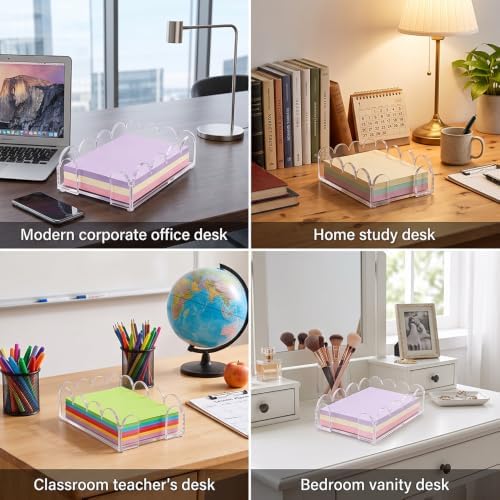 Acrylic Sticky Note Holder 4x6 Inch - Clear Scalloped Cute Note Pad Holder & Sticky Notes Dispenser, Aesthetic Desk Organizer for Office School Home, Memo Pad Holder Desk Accessories - Image 6