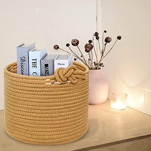 ABenkle Small Woven Basket, Cotton Rope Shelf Storage Basket, Small Round Basket, Cute Basket, Decorative Round Bin for Nursery Bedroom Bathroom, 9.4" x 9.4"x 7.1" Empty Gift Basket- Brown - Image 5