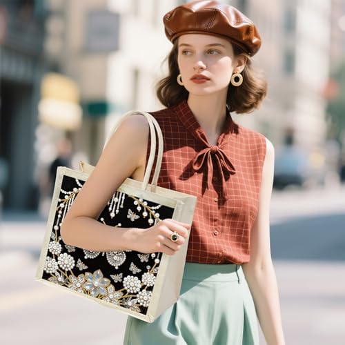 Xylzzuit DIY Pearl Painting Canvas Tote Bag Kit 11.42IN Diamond Art Handbag for Women Shopping Grocery Bag Dots Beads Art Craft Gift (Butterfly) - Image 6