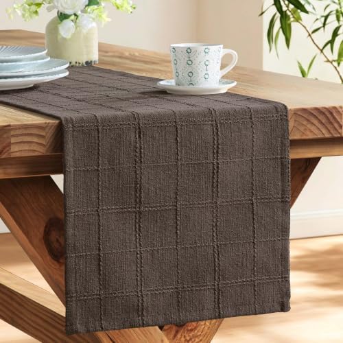 ZeeMart Linen Checked Farmhouse Table Runner, 13x72 Inches Chocolate - Image 4
