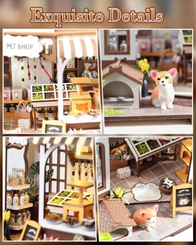 DIY Miniature House Kit, Pet Shop Book Nook Kit with LED Light, 3D Wooden Puzzle Bookshelf Decor Mini Model Building Kit, Birthday Gifts for Family & Friends - Image 5
