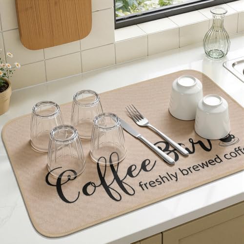 Findosom Dish Drying Mat, 18" x 24" Super Absorbent & Hide Stain Coffee Mat, Cuttable Drying Mat for Kitchen Counter, Coffee Bar Accessories, Under Dish Rack, Coffee Maker, Espresso Machine, Linen - Image 7
