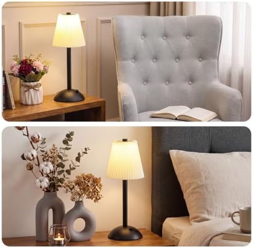 Liliful 2 Pcs Cordless Table Lamp LED Touch, Black, Beige Cloth Style - Image 5