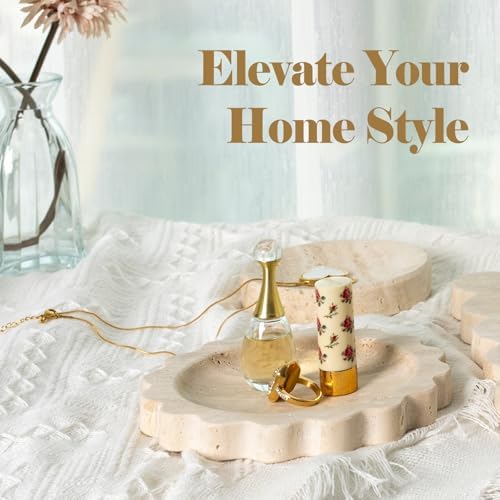 Koville 5.51" Travertine Tray, Natural Stone Trinket Dish for Ring Perfume, Round Scalloped Decorative Tray for Bathroom Vanity Dresser Countertop, Home Table Decor - Image 6