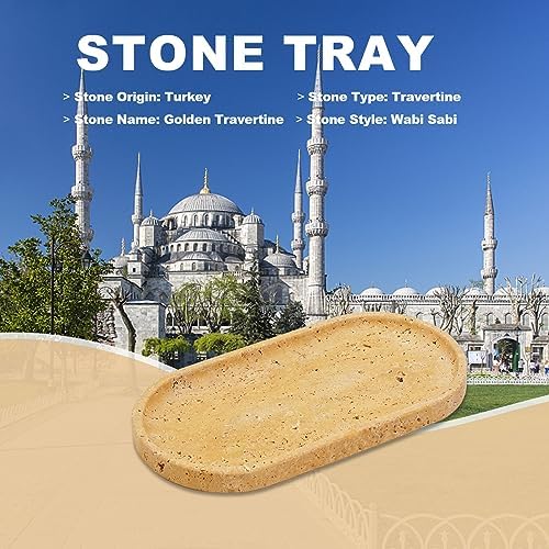 Koville Turkish Natural Travertine Decorative Marble Tray - 12"x6" Wabi Sabi Home Countertop Organizer, Catchall Tray for Perfume, Candles, Jewelry - Image 7