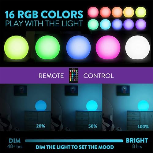 Mr.Go 10-in RGB LED Ball Light, Rechargeable Waterproof Globe Lamp w/Remote - Image 3