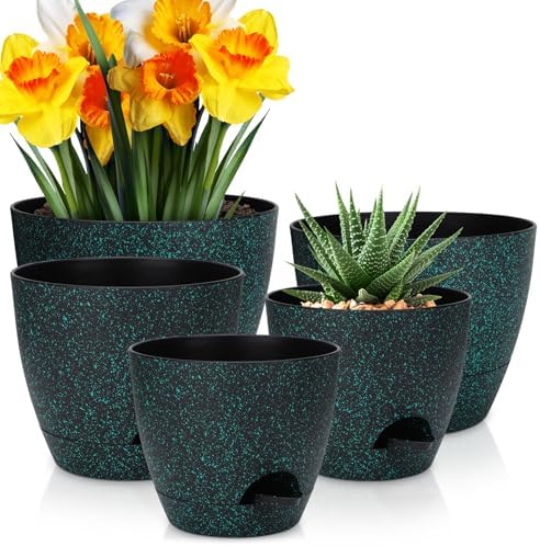 YNNICO Self Watering Plant Pots 10/9/8/7.5/7 inch for Indoor Plants by AFamilyofGardenLovers