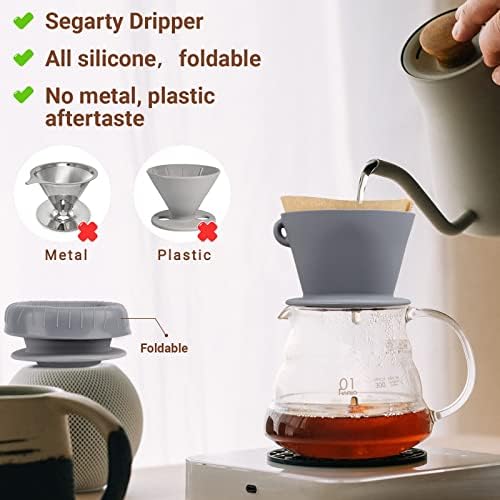 Segarty Silicone Coffee Dripper, Gray Single Cup Pour Over Coffee Maker with Storage Pouch, Size NO.2 Reusable Cone Drip Filter Holder Slow Brewer with 3 Holes for Travel, Camping, Backpacking - Image 3
