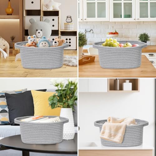 ABenkle Small Storage Basket, Mini Basket, Cute Tiny Cotton Rope Woven Basket, Boho Decorative Toy Dog Cat Basket for Nursery, Spa, Empty Gift Basket with Gift Bags and Ribbon - Grey - Image 7