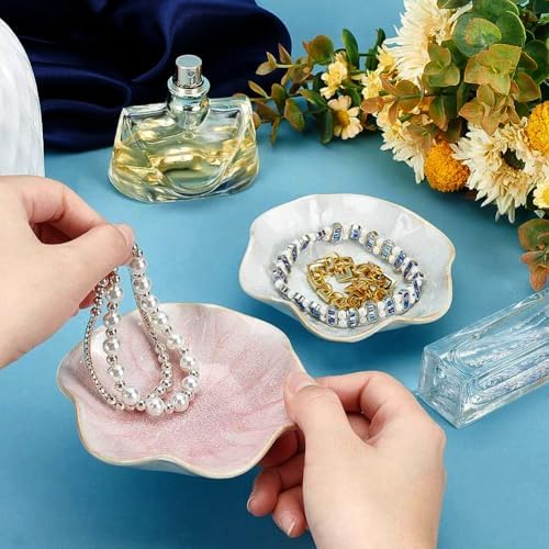 Ceramic Leaf Trinket Dish - 4-Leaf Clover Ring Holder & Lotus Jewelry Tray, Elegant Decorative Gift for Women (Pink+Green) - Image 2