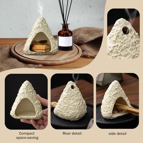 Volcano Palo Santo Holder, Handcrafted Ceramic Mini Chiminea Incense Burner for Sage & Smudge Sticks, Mountain Fireplace Style for Meditation, Yoga, Aromatherapy, Home Decor, Spiritual Gifts - Image 5