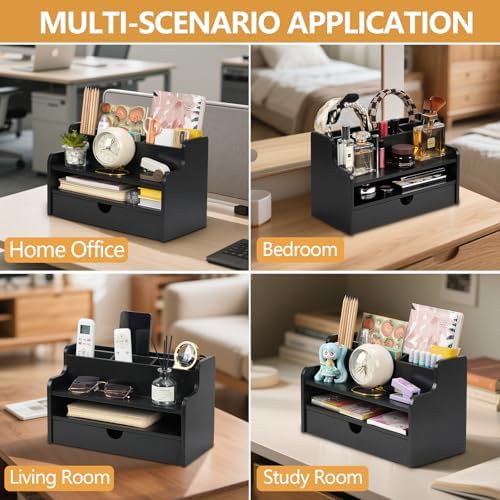 Mail Organizer Countertop, 4 Slots Desk Organizer with Drawer and Shelf - Image 5