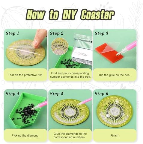 Zynlio Fruit Diamond Paintings Coasters Kits Set with Holder,Diamond Art, DIY Diamond Crafts Coasters for Adults, Diamond Art Painting Kits for Women, Beginners, Diamond Craft Supplies - Image 3
