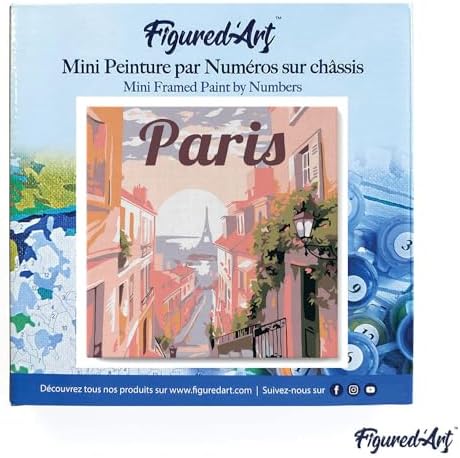 Figured'Art Mini Paint by Numbers Kit for Adults with Frame Travel Poster Paris Small Format 8"x8" - Craft Art Painting DIY Canvas Already Stretched on a Wooden Frame - Image 3