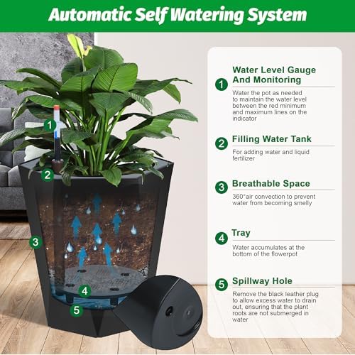 Garvee 16" Tall Planters Set of 2, Self-Watering Planter, Outdoor Planters - Image 3