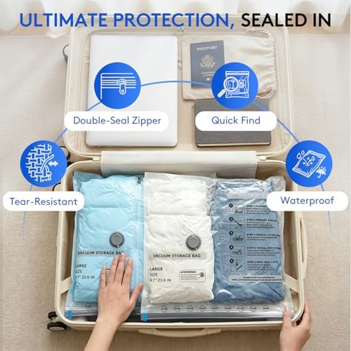 24 Packs Vacuum Bags for Travel with Rechargeable Pump, 3 Sizes Heavy Duty Vacuum Seal Bags for Clothing, Compression Vacuum Travel Bags for Luggage, Vacuum Packing Bags for Closet Organization - Image 5