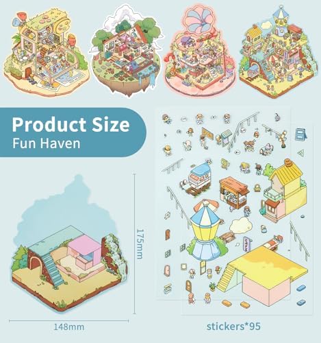 12 Sets DIY 3D Sticker Scene for Kids, Fun DIY Sticker Scene Cute Animal - Image 2