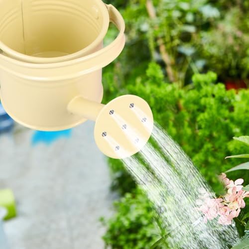 Totority Mini Iron Watering Can 2Pcs for Indoor Plants, Small Metal Watering Pot with Long Spout, 15cm Decorative Sprinkling Kettle for Succulents, Flowers and Desktop Gardening, Beige & Pink - Image 2