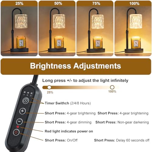 Briever Dimmable Candle Warmer Lamp with Timer, Height Adjustable Electric Candle Wax Warmer, Christmas Birthday Gifts for Women Mom, House Warming Gifts New Home Decor, Black Base with Glass Shade - Image 5