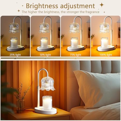 CRMILL Candle Warmer Lamp Electric Timer - Flower Candle Lamps Height Adjustable Home Bedroom Decor House White - Image 3