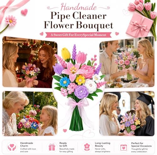 Yumcute 500 Pcs Pipe Cleaner Flower Kit, 9-Color Chenille Stems Flower Making Supplies with Floral Wires & Tape, DIY Forever Bouquet Art Craft Gift for Adults Home Decor, Birthdays, Anniversaries - Image 6