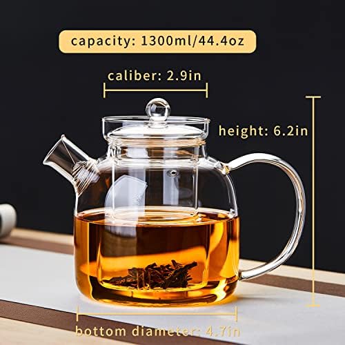 Glass Teapot,1000ml/34oz Borosilicate Glass Teapot with Removable Infuser, Stovetop Safe Tea Kettle,Blooming and Loose Leaf Tea Maker - Image 4