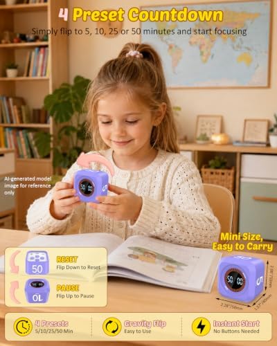 Pomodoro Timer Cube with Silicone Case 5/10/25/50 min, Vibrate&Sound Alarm - Image 4