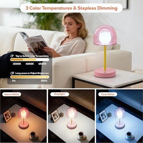 Pink Rechargeable Lamp, Coffee Table Small Lamps, Funky Desk Lamp - Image 2