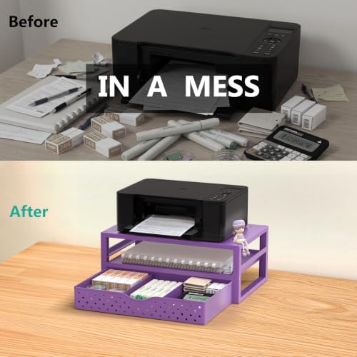 WALI Desk Organizer with Drawer，Computer Monitor Stand with Storage, Desk Organizers and Accessories for Computer, Printer, Laptop Riser for Home Office Supplies, (PTT005-V), 1 Pack, Purple - Image 6