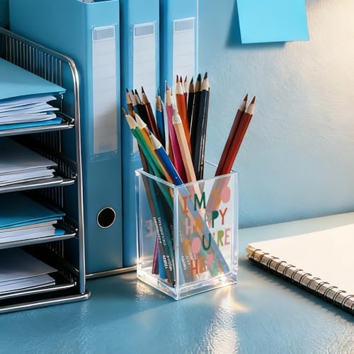 I'm So Happy You're Here Acrylic Cosmetic Pencil Holder Cup, Funny Boho Pen Holder for Women, Home Office Classroom Desk Accessories, Inspirational Gifts for Daughter, Make up Brush Organizer - Image 4
