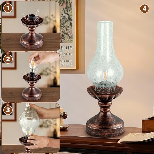 Vintage Table Lamp | Touch Control & 3-Way Dimmable Rustic Retro Farmhouse Bedside Lamp with Clear Glass Shade and LED Bulb for Bedroom, Living Room, Cabin, Office - Image 7