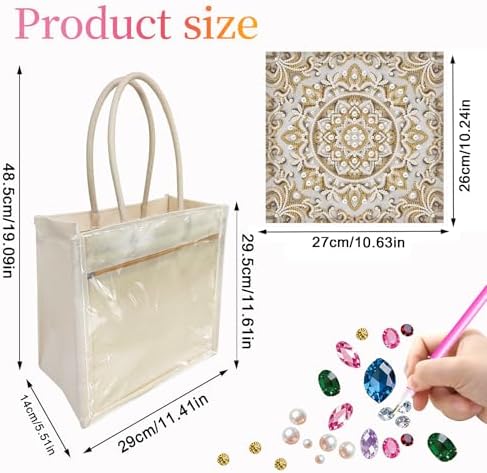 Xylzzuit DIY Pearl Painting Canvas Tote Bag Kit 11.42IN Diamond Art Handbag for Women Shopping Grocery Bag Dots Beads Art Craft Gift (Mandala) - Image 6