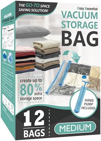 Vacuum Storage Bags with Hand Pump, Vacuum Seal Space Saver Bags,12 Medium by CozyEssential