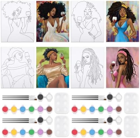 VOCHIC 4 Pack Sip and Paint Kit for Adults Pre Drawn Canvas to Paint by VOCHIC