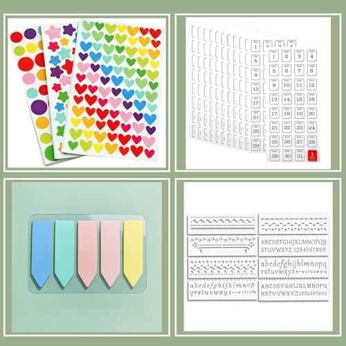 A5 Dotted Journal Starter Kit with Stencils and Stickers, Hardcover Dot Grid Notebook with 120 GSM Paper, Index Tabs and Date Stickers for Journaling, Study and Work,Pink - Image 5