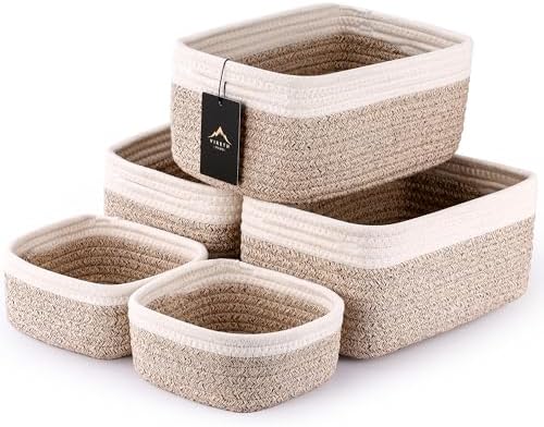 5-Pack Small Woven Rope Storage Baskets, 2 Sizes Organizer Bins by Unknown