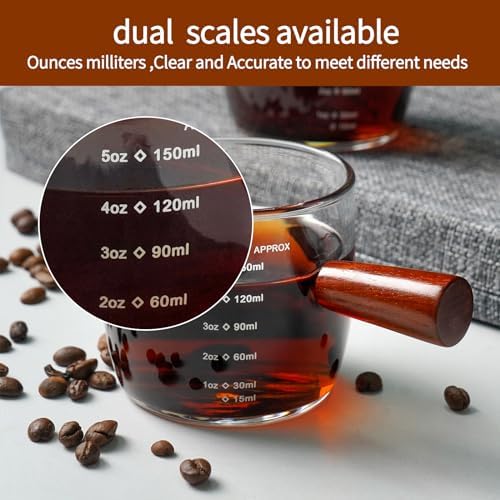 Wooden Handle Graduated Single Mouth Cup 150ml Glass Coffee Cup Glass Graduated Milk Cup Clear Glass By - Image 6