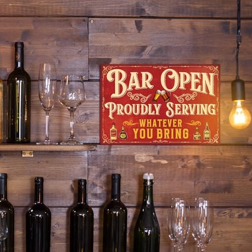 Putuo Decor Bar Sign For Home Bar, Drink Vintage Metal Tin Sign, Bar Open Proudly Serving Whatever You Bring, Bar Wall Art Decor For Home Bar Pub Club Garage Man Cave 8 X 12 Inches Aluminum Metal - Image 5