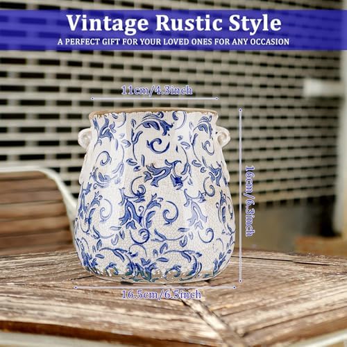 Ceramic Scroll Planter 6.5 Inch, Blue Floral - Image 3