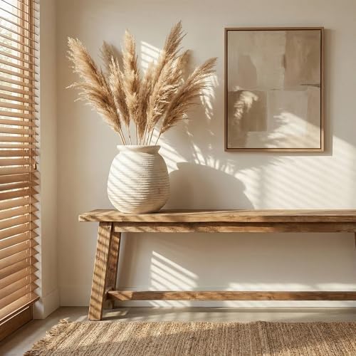 Rustic Terracotta Pot, 7 Inch Short Farmhouse Vase with Weathered Texture Off-White, Boho Home Decor for Pampas Grass, Tabletop, Mantel and Shelf Styling - Image 3