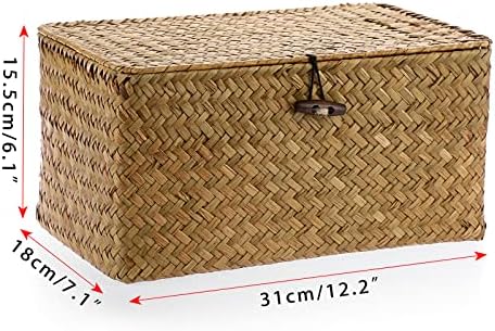 Hipiwe Wicker Shelf Baskets Bin Handwoven Seagrass Storage Basket with Lid - Image 4