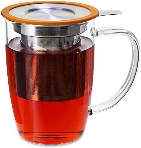 FORLIFE NewLeaf Glass Tea Mug with Infuser and Lid, 16 oz., Orange by Unknown