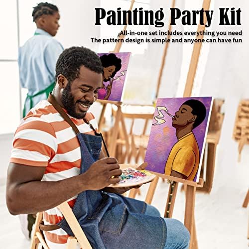 Couples Paint Party Kits Pre Drawn Canvas for Adults for Paint and Sip Date Night Games for Couples Painting kit 8x10 African American Girl Boy (2 Pack) Valentine - Image 3