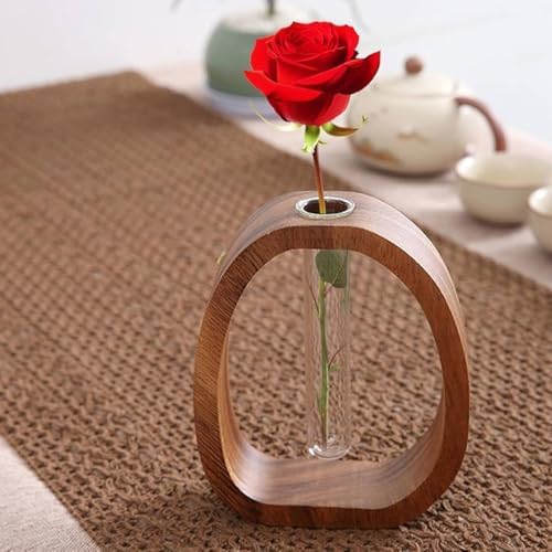 Solid Wood Glass Vase, Solid Wood Test Tube Creative Walnut Vertical Desk Hydroponics, Enhances Home and Office Environment, Small Size, for Home Decoration and Office (L) - Image 4