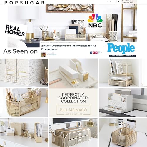 BLU MONACO | White Wooden Desk Organizer & Mail Organizer with Drawer & Gold Handle | Mail Sorter Countertop | 6 Compartments | White Desktop Organizer for Desk - Image 6