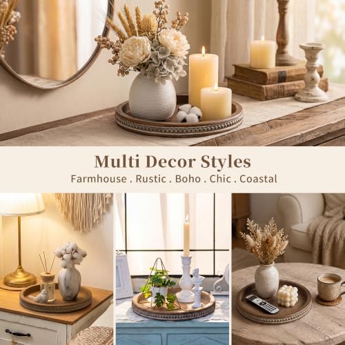 Hanobe Round Wooden Tray Decor for Coffee Table, Decorative Candle Plate - Image 6