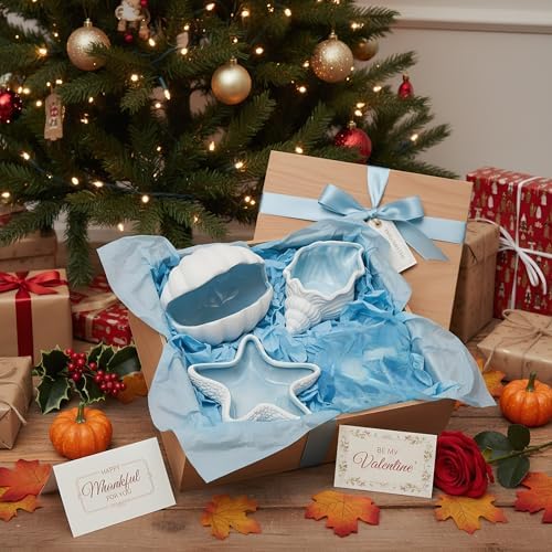TOPZEA 3 Pack Ceramic Jewelry Tray, Conch Starfish Aqua Shell Shaped Trinket Dish Ocean Themed Trinket Plate Decorative Earring Rings Bracelet Holder for Dresser, Bedroom, Entryway, Beach Room Decor - Image 5