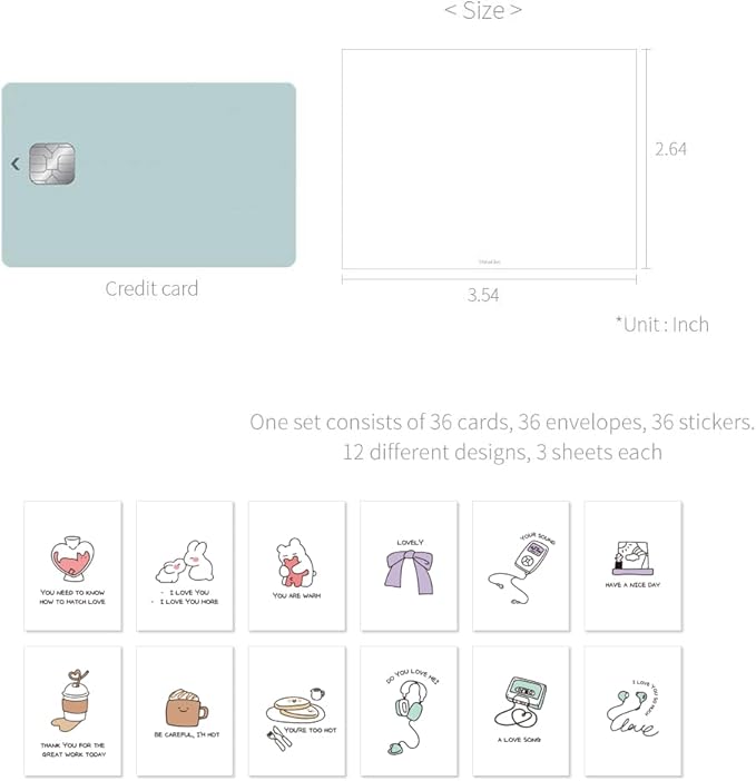 Monolike Day-by-day Card, Ink Jelly Series.2 - Mix 36 Mini Single cards, 36 envelopes, 36 stickers Package